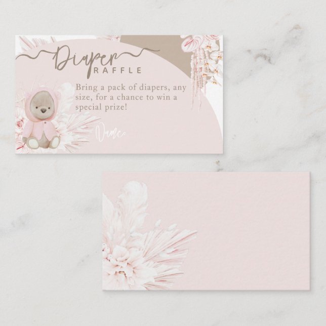 Teddy Bear Modern Boho Pink Babydusche Windel Begleitkarte (Vorne/Hinten)