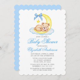 Teddy Bear Moon Blue Babydusche Einladung