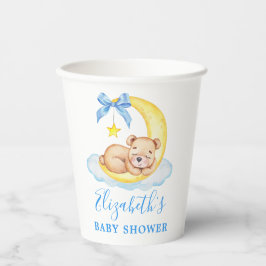 Teddy Bear Moon Blue Babydusche Pappbecher