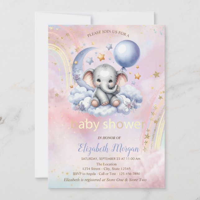 Teddy Bear Moon Cloud Rainbow Baby Dusche Einladung (Vorderseite)
