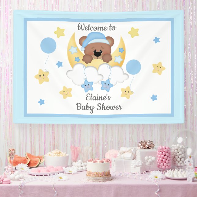 Teddy Bear Moon Stars Baby Boy Dusche Begrüßungsze Banner (Party)