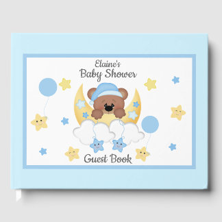 Teddy Bear Moon Stars Baby Boy Showroom Gästebuch
