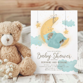 Teddy Bear Moon Stars Boy Baby Dusche Einladung
