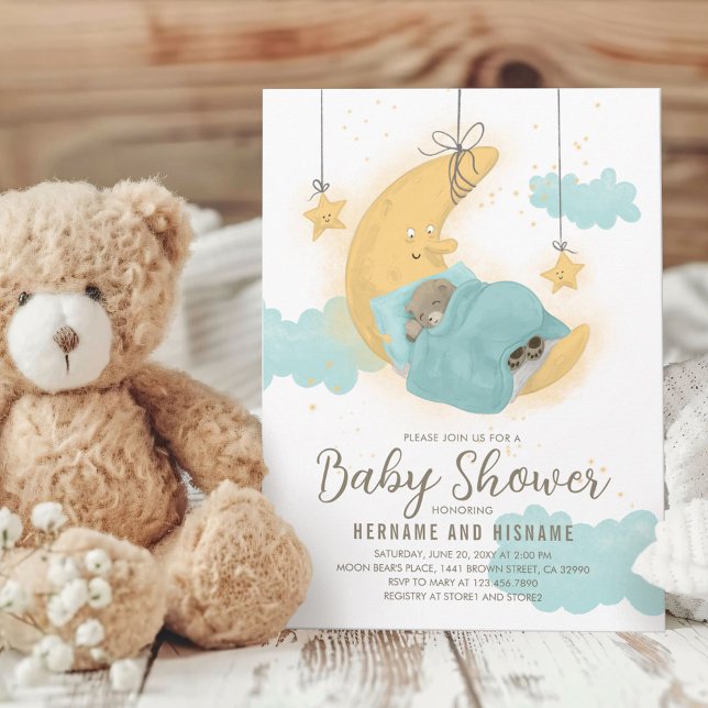 Teddy Bear Moon Stars Boy Baby Dusche Einladung (Von Creator hochgeladen)