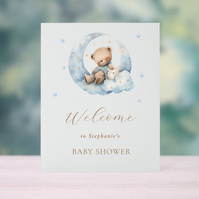 Teddy Bear Moon über der Moon Baby Dusche Acrylschild (Neutral)