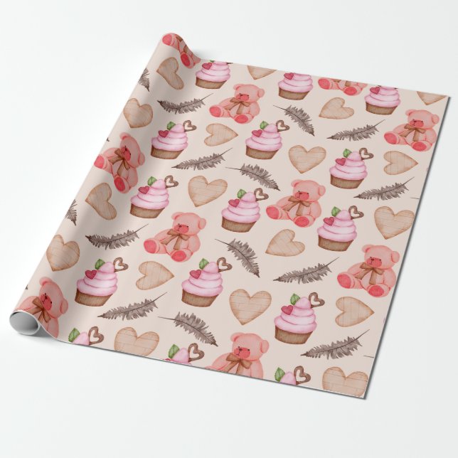 Teddy Bear Muster Wrapping Paper Geschenkpapier (Ungerollt)