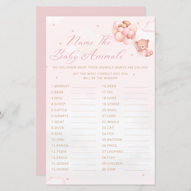 Teddy Bear Name the Baby Animal Baby Shooter Game (Vorne/Hinten)