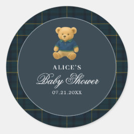 Teddy Bear Navy Blue Baby Dusche Runder Aufkleber