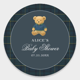 Teddy Bear Navy Blue Baby Dusche Runder Aufkleber