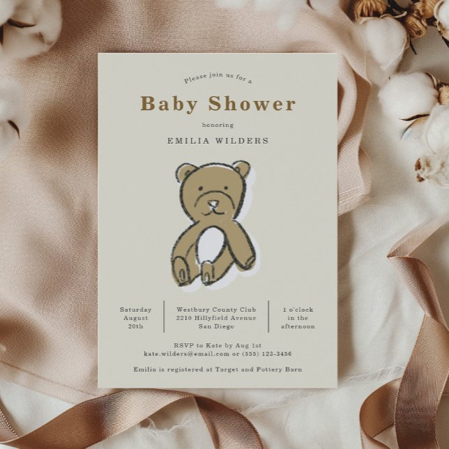 Teddy Bear Neugeborene Illustration Baby Shower Einladung (Teddy Bear Newborn Illustration Baby Shower Invitation)