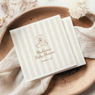Teddy Bear Neutral Stripes Babydusche Serviette