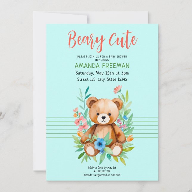 Teddy Bear Niedlich Babydusche Einladung (Vorderseite)