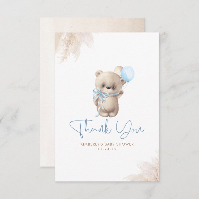 Teddy Bear Niedlich Boy Baby Dusche Vielen Dank Dankeskarte (Vorne/Hinten)