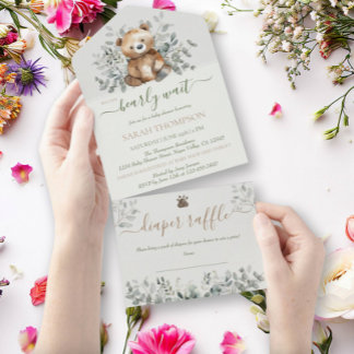 Teddy Bear Niedlich Gender Neutral Baby Shower Al All In One Einladung