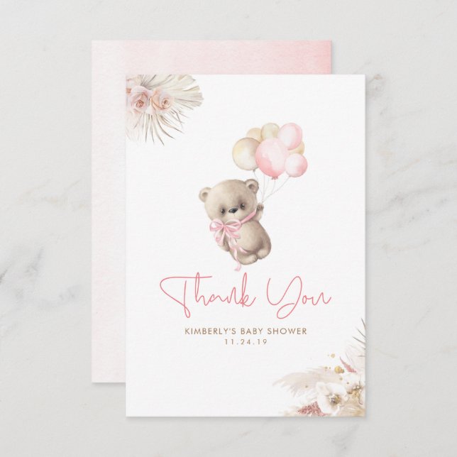 Teddy Bear Niedlich Girl Baby Dusche Vielen Dank Dankeskarte (Vorne/Hinten)