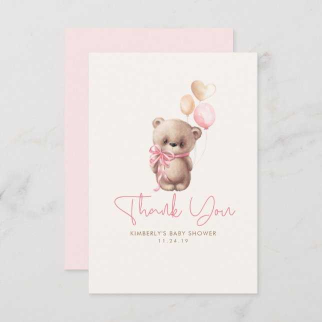 Teddy Bear Niedlich Girl Baby Dusche Vielen Dank Dankeskarte (Vorne/Hinten)