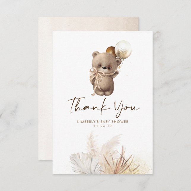 Teddy Bear Niedlich Gold Brown Baby Dusche Vielen  Dankeskarte (Vorne/Hinten)