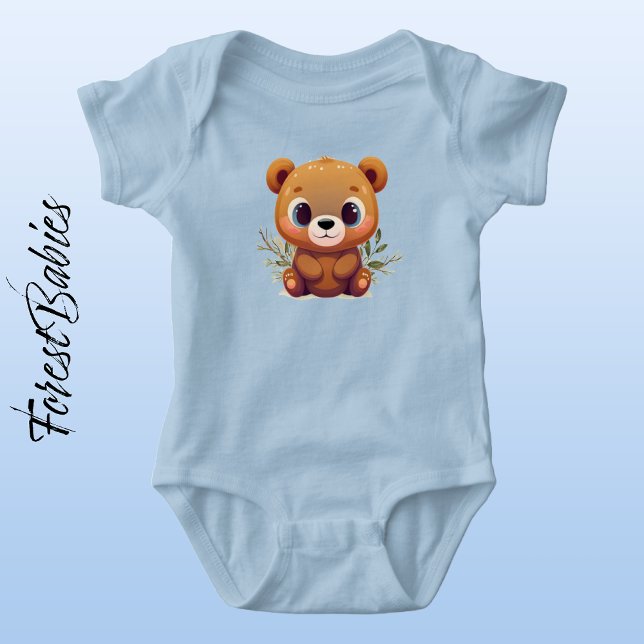 Teddy Bear Niedlich Whimsical Baby Woodland Animal Strampler (Teddy Bear 🐻 Cute ForestBabies Whimsical Baby Woodland Animal Baby Bodysuit - Front)