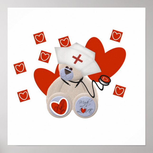 Teddy Bear Nurse Liebe Tshirts und Geschenke Poster (Vorne)