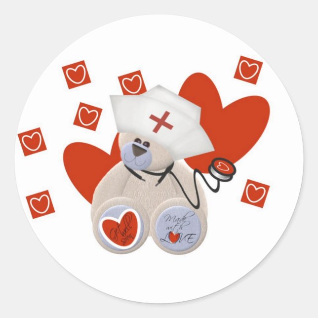 Teddy Bear Nurse Liebe Tshirts und Geschenke Runder Aufkleber (Vorderseite)