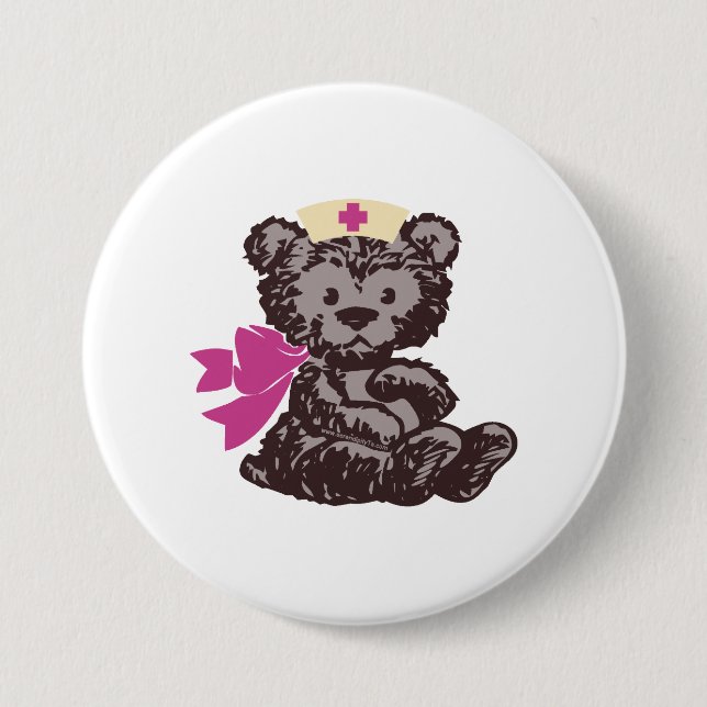 Teddy Bear Nurse (rosa) Button (Vorderseite)