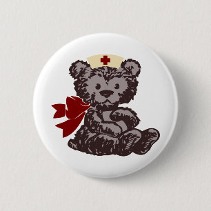 Teddy Bear Nurse (rot) Button