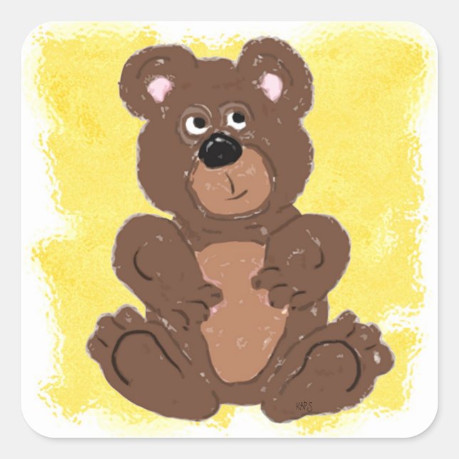 Teddy Bear O2 Gelber Hintergrund Quadratischer Aufkleber (Vorderseite)