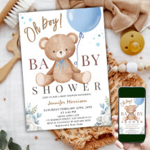 Teddy Bear Oh Boy Baby Dusche Blue Balloon