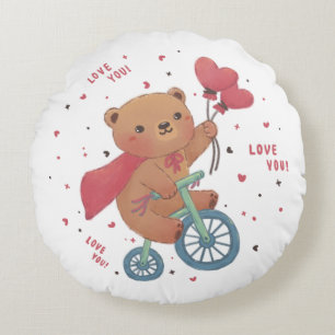 Teddy Bear on Bike: Liebe You! Rundes Kissen