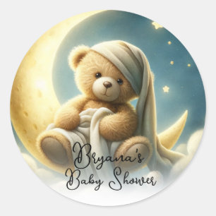 Teddy Bear on Moon Glow Stars Babydusche Runder Aufkleber