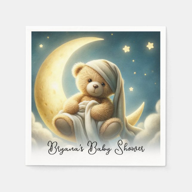 Teddy Bear on Moon Glow Stars Babydusche Serviette (Vorderseite)