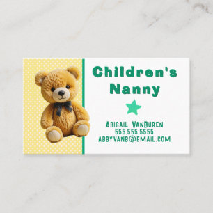Teddy Bear on Polka Dots Nanny Babysitter Daycare Visitenkarte