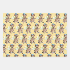 Teddy Bear on Scooter, Strip, Balloons Geschenkpapier Set