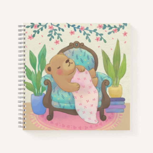 Teddy Bear on Vintage Armchair Illustration Notizbuch (Vorderseite)