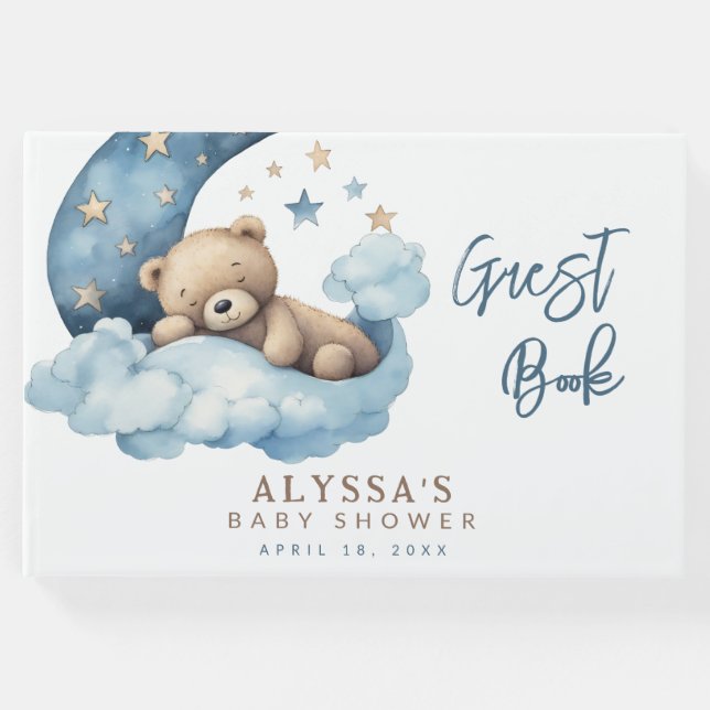 Teddy Bear Over the Moon Baby Shower Gästebuch (Vorderseite)