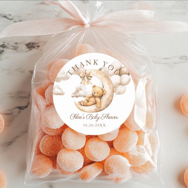 Teddy Bear Over the Moon Baby Shower Neutral Gefal Runder Aufkleber (Teddy Bear Over the Moon Baby Shower Neutral Classic Round Sticker)