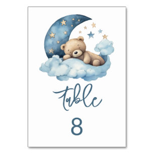 Teddy Bear Over the Moon Baby Shower Tischnummer
