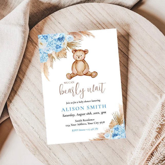 Teddy Bear Pampas Grass Bearly Wait Baby Dusche Einladung (Von Creator hochgeladen)