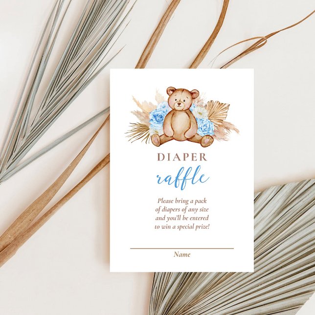 Teddy Bear Pampas Grass Diaper Raffle Baby Dusche Einladung (Von Creator hochgeladen)