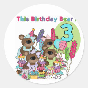 Teddy Bear Party 3. Geburtstag Tshirts und Geschen Runder Aufkleber