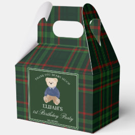 Teddy bear party favors green plaid personalized geschenkschachtel