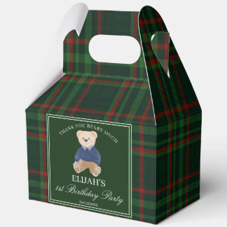 Teddy bear party favors green plaid personalized geschenkschachtel