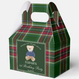 Teddy bear party favors green plaid personalized geschenkschachtel