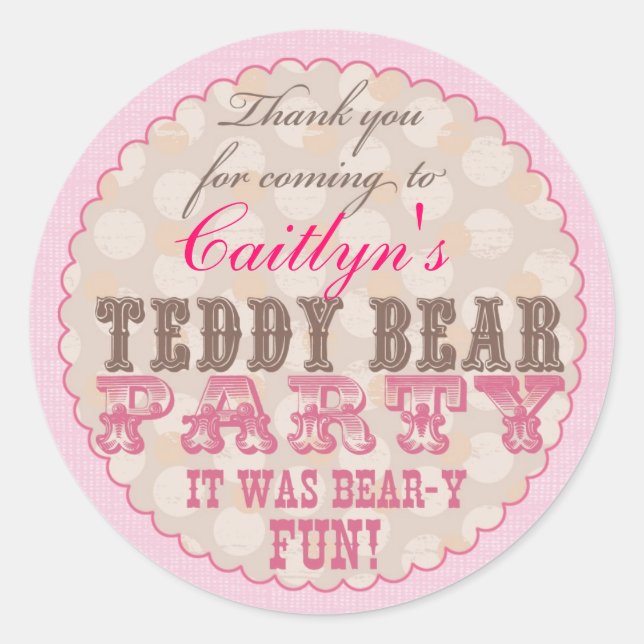 Teddy Bear Party Vielen Dank Sticker - Rosa (Vorderseite)