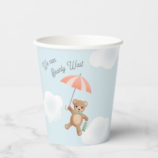 Teddy Bear Pastel Bearly Wait Baby Dusche Pappbecher (Vorderseite)