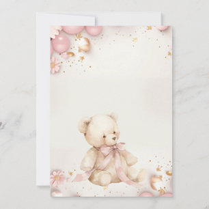 Teddy Bear Pastel Champagne Gold Baby Girl Einladung