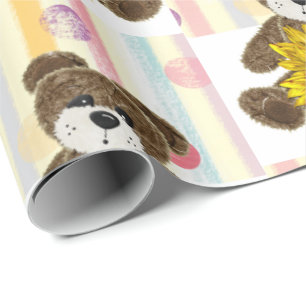 Teddy Bear Pastel Strip Wrapping Paper Geschenkpapier