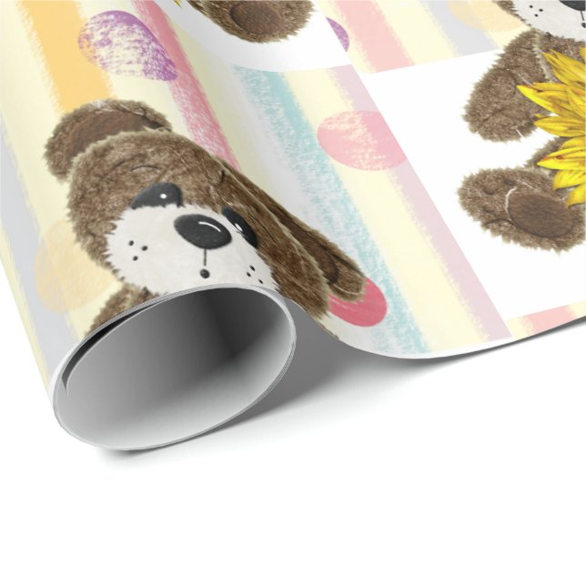 Teddy Bear Pastel Strip Wrapping Paper Geschenkpapier (Rolleneckpunkt)
