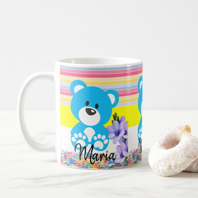 Teddy Bear Pastel Stripe Tasse (Mit Donut)