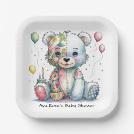 Teddy Bear Patchwork in Floral Girl Baby Shower Pappteller